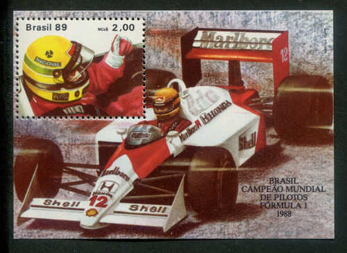 Selos Bloco Brasil 1989 - Airton Senna Campeão Fórmula 1