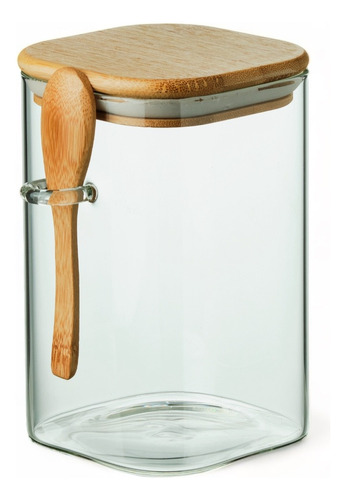 Recipiente Hermetico Vidrio Tapa Bamboo Cuchara 1500 Ml