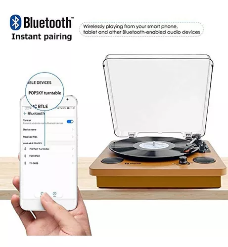 Tocadiscos de 3 velocidades Bluetooth con altavoz, reproductor de vinilo LP  portátil, grabación de vinilo a MP3, AUX de 0.138 in, RCA y conector para