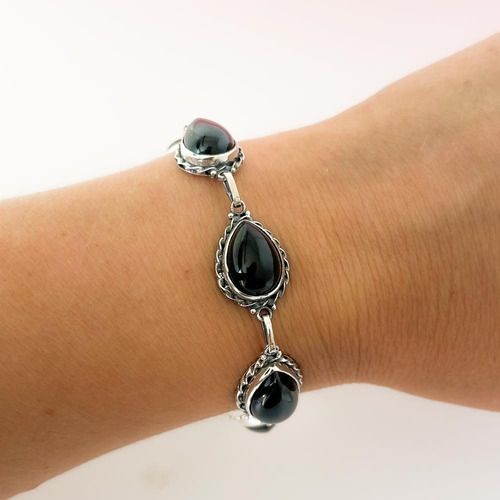 Pulseira Gotas Pedra Onix Prata De Bali 925