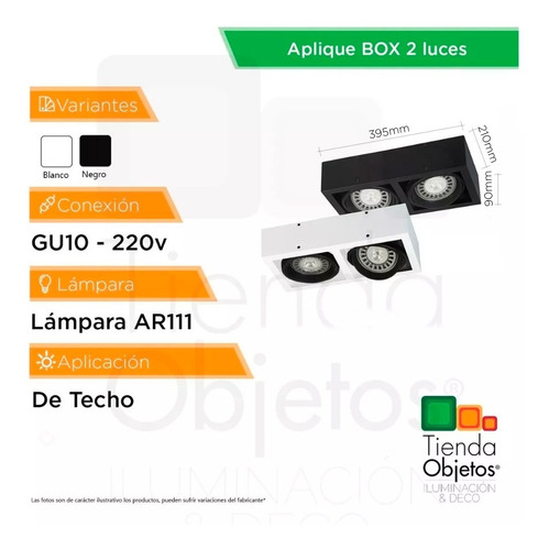 Imagen 3 de 10 de Aplique Plafon Box 2 Luces Cardanico Lampara Ar111 Led Focos