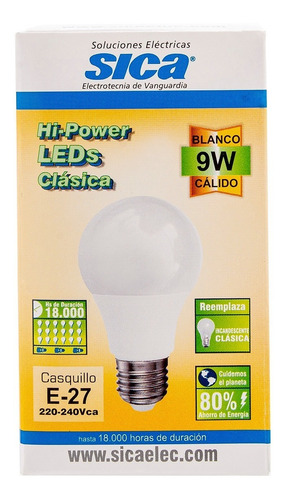 Imagen 4 de 5 de Lámpara Led Sica 9w - Clásica Luz Cálida - Bajo Consumo