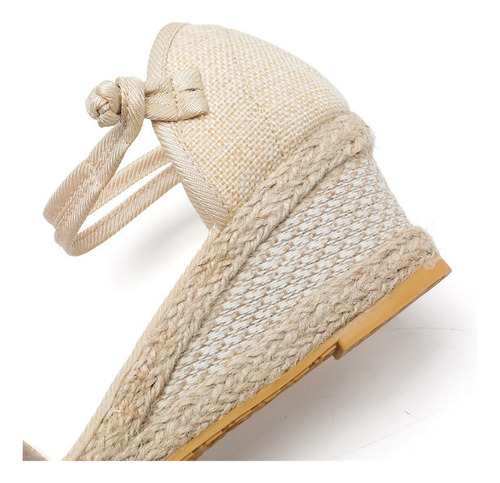 Sandalias De Punto Con Punta Redonda Y Cuña Con Lazo Para Mu