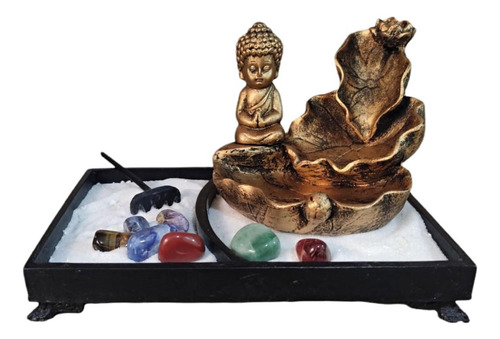 Jardim Zen Retangular Incensario Buda Menino Pedras 7 Chakra