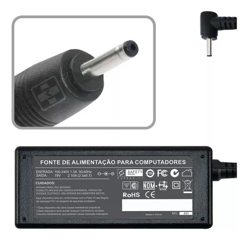 19V 2.1A 40W 2.5x0.7mm carregador de adaptador de alimentação para