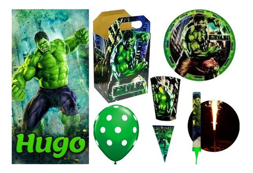 Hulk Kit 30 Niños Vasos, Platos, Lona, Dulceros, Globos