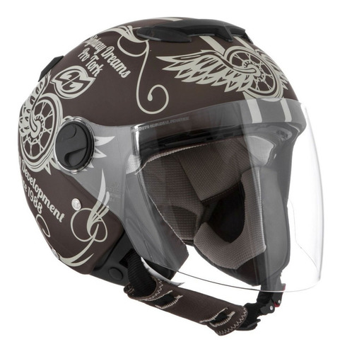 Capacete para moto  aberto Pro Tork New Atomic  Highway Dreams  marrom-fosco highway dreams tamanho 60 