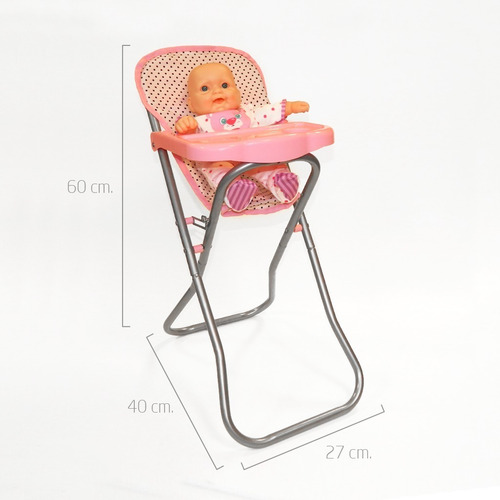 Imagen 6 de 10 de Set Cochecito Muñeca Metal Grande Cuna Y Silla Comer Cuby Pr