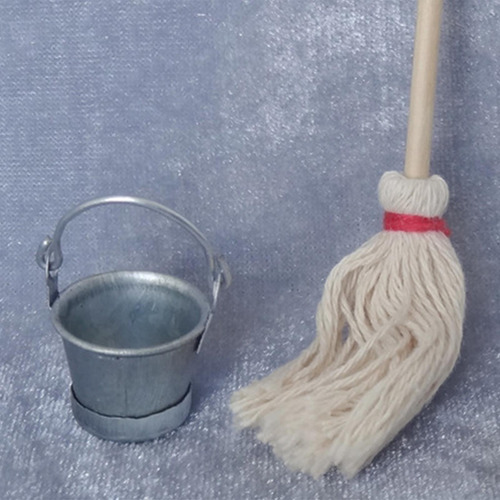 2 Tiny Mop And Bucket Set 1:12 Dollhouse Accessories Party