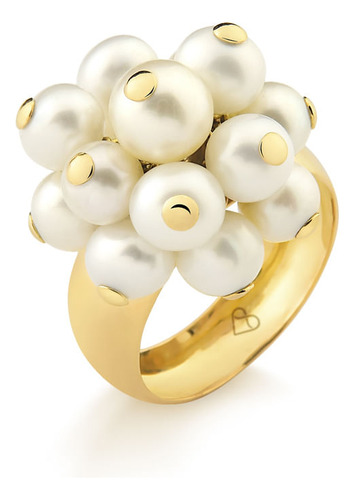 Anel De Arranjo De Pérolas Biwa Em Ouro 18k Aro 24