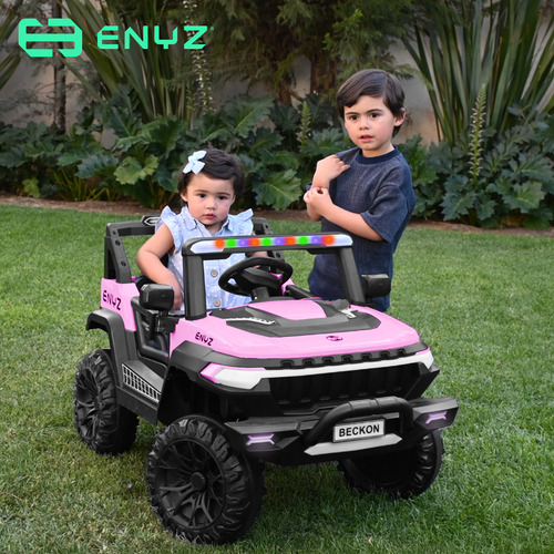 Camioneta Montable Eléctrico Con Control Remoto Para Niña Niño Con Asientos De Piel Carro Todo Terreno Bcx-7 Rosa Delfin Enyz Led Neon Y Muticolor Música Bluetooth Edades De 2 A 5 Años