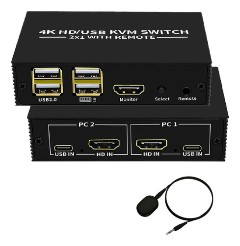 Chaveador Kvm Switch 2x1 Hub Hdmi Usb 3.0 Com Suporte 4k 