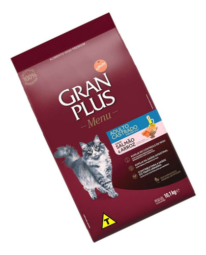 Alimento Gran Plus Castrados para gato adulto sabor salmão e arroz em saco de 10.1kg