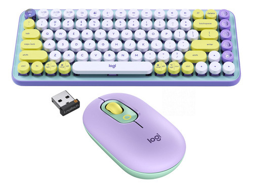 Kit Teclado Mecanico Y Mouse Logitech Pop Keys Daydream Color Del Teclado Lila - Amarillo