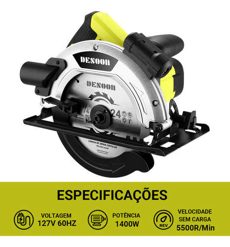 Serra Circular Elétrica 185mm Professional 1400w Adequado Para Cortar Madeira Desoon