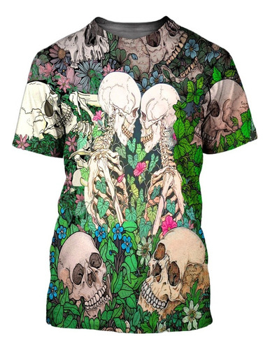 Playera Con Estampado 3d De Calavera Floral Tl23