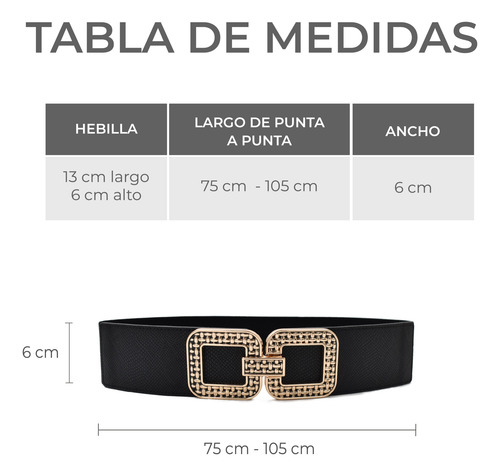 Cinturón De Mujer Elástico Negro Con Hebilla Dorada