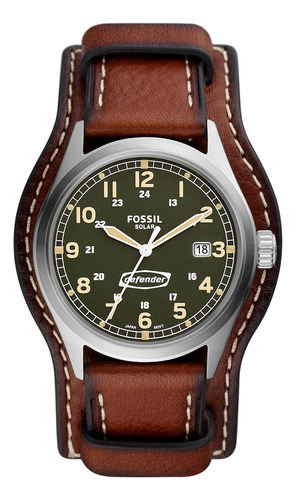 Reloj Hombre Fossil Fs5974 Defender Solar Color de la correa Marrón Color del bisel Plateado Color del fondo Verde