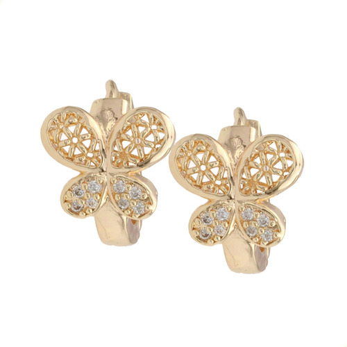 Elegantes Aretes Mariposas De Oro Lamin 18k Con Swarovski