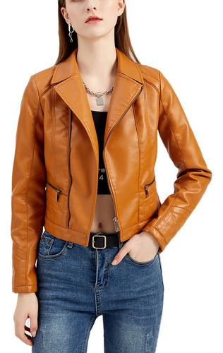 Chaqueta De Cuero Biker Slim Fit De Moda For Damas