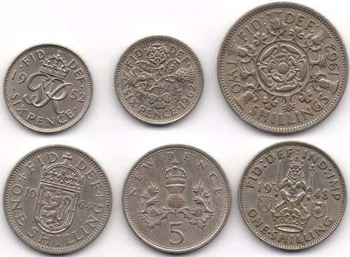 Gran Bretaña Grupo De 6 Monedas 1948, 1952, 1962, 1964, 1968