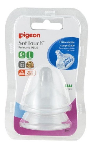 Tetinas Pigeon  Softouch Boca Ancha  6+ Meses Talla L Pack 2