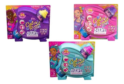 3 Barbie Color Reveal Glitter Morada, Azul, Rosa 25 Sorpresa