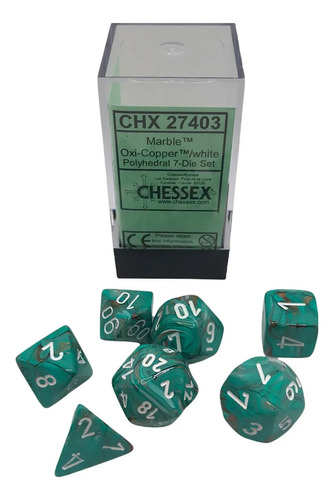 Chessex Dados Poliédricos Marble Oxi-copper/white Chx27403