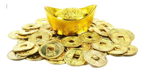 Monedas Chinas Metal Oro Dorado 2 Cm Feng Shui Fortuna