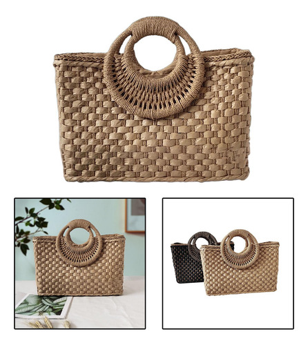 Bolso De Hombro De Paja De Moda Bolso Tejido Señora Caqui