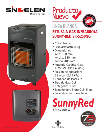 Imagen 4 de 4 de Estufa A Gas Sindelen Infraroja Sunny-red