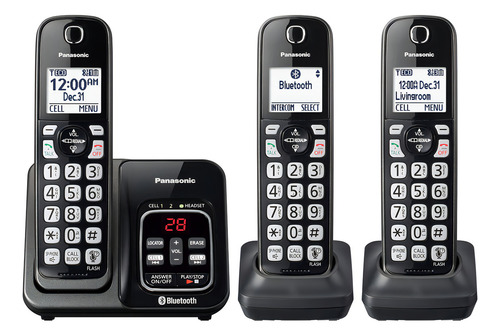 Panasonic Sistema De Teléfono Inalámbrico Expandible Con Bluetooth Link2cell, Asistente De Voz, Contestadora Y Bloqueo De Llamadas, 3 Auriculares Inalámbricos - Kx-tgd663m (negro Metálico)