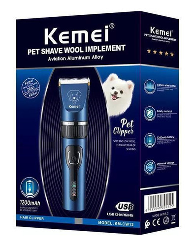 Cortadora de pelo para mascotas Kemei KM-CW12 color azul con negro 127V