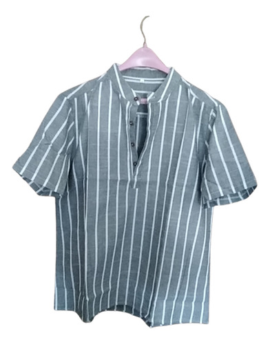 Camisa A Rayas Para Hombre Manga Corta Lino Y Algodón 2xl