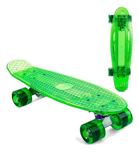 Mini Patineta Estilo Penny Tabla Skate Estampada Con Luz Verde