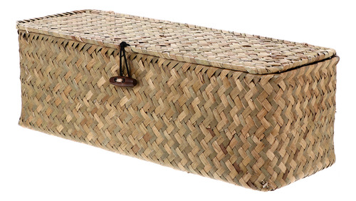 Cesta De Almacenamiento Rectangular De Ratán Tejida Con Tapa