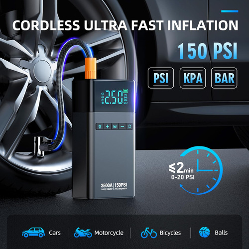 Arrancador Portátil De Coche Con Compresor De Aire, 3500 A,