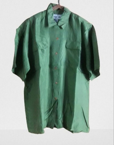 Camisa De Mujer Nueva, De Seda. Verde, Talle M/l