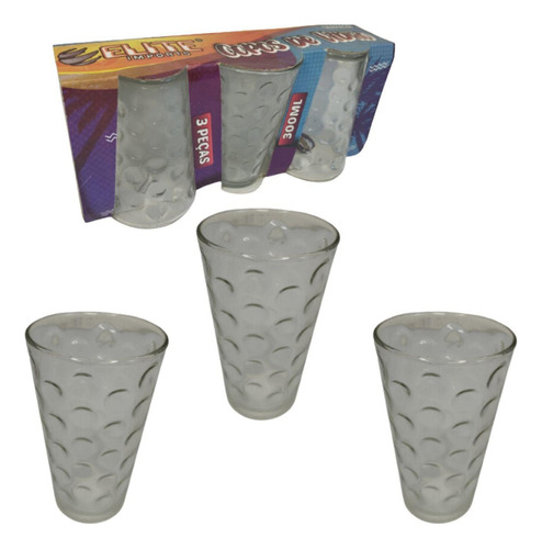 Jogo Com 03 Copos Vidro 300ml Forma De Bolhas Elite