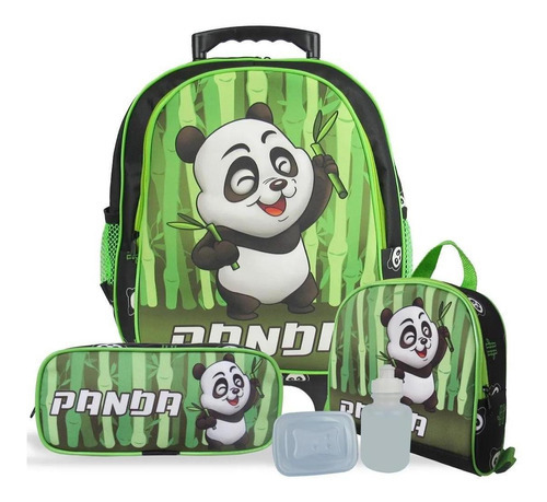 Kit Mochila Infantil Panda Tam G Rodinhas