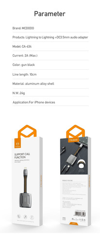 Imagen 5 de 10 de Adaptador iPhone Carga Lightning + Jack 3.5 Audio Llamadas