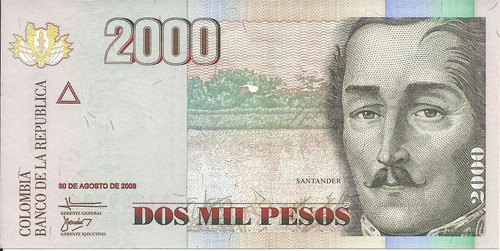 Colombia 2000 Pesos, 30 Agosto 2008