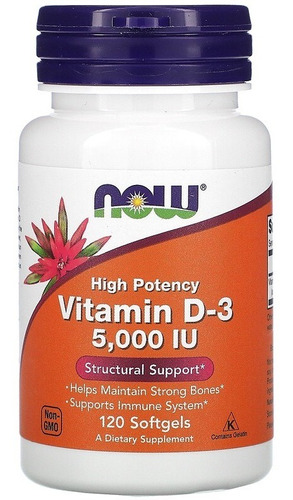 Vitamina D3 125mg Now Foods 120 Capsulas 5000 Iu Import Usa