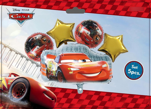 Set De 5 Globos Metalizados Disney Pixar Cars Rayo Mcqueen Rojo Cars Rayo Mcqueen