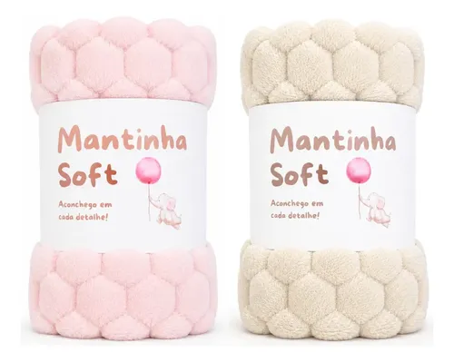 Kit 02 Mantas Cobertor Bebe Tartaruguinha Macia Quentinha Rosa E Bege