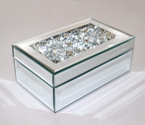 Caja Joyería Lujo Espejo Cristal Diamante Plata Mujeres