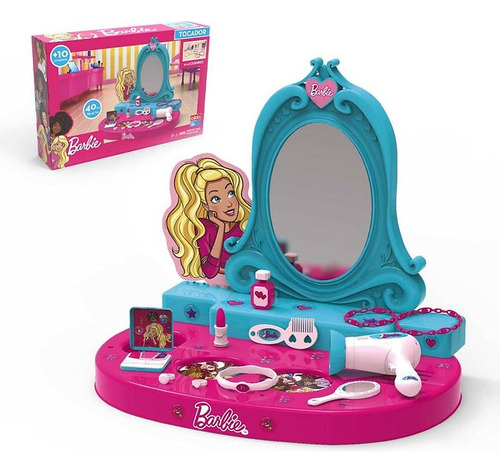 Barbie Tocador + 10 Accesorios Set De Belleza