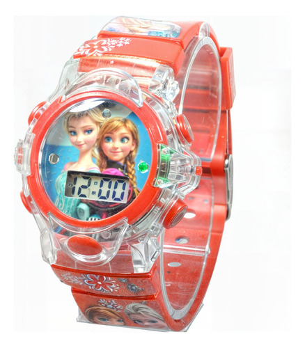 Relógio Infantil Menina Princesas Digital Led Com Luz E Som Correia Vermelho
