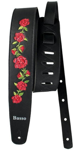 Correia Guitarra Violão Baixo Basso Alça Vt Fl Floral Preto