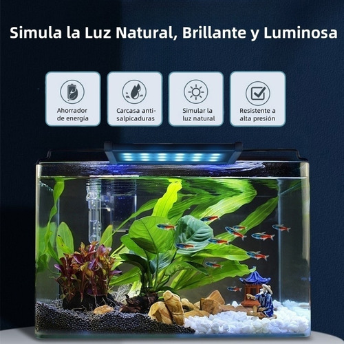 Luz para Pecera USB 20-40cm, Lámpara Para Acuario de Luz Blanca de Espectro Completo, Soporte Ajustable, para Acuarios Pequeños, Alta Luminosidad Natural